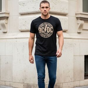 NWT AC/DC Unisex Black Short Sleeve Graphic Tee Shirt Vintage Look 1976-Size XXL